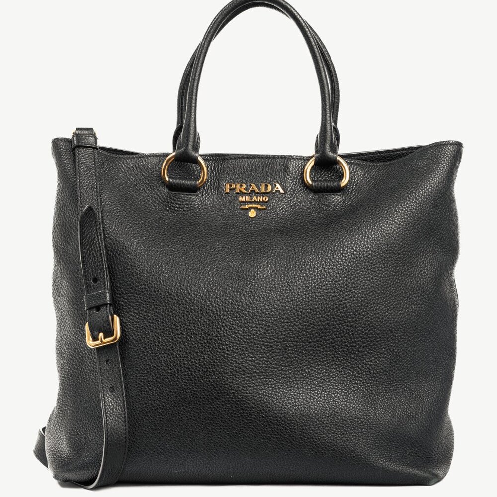 Prada Nero Vitello Phenix Leather Shopping Tote